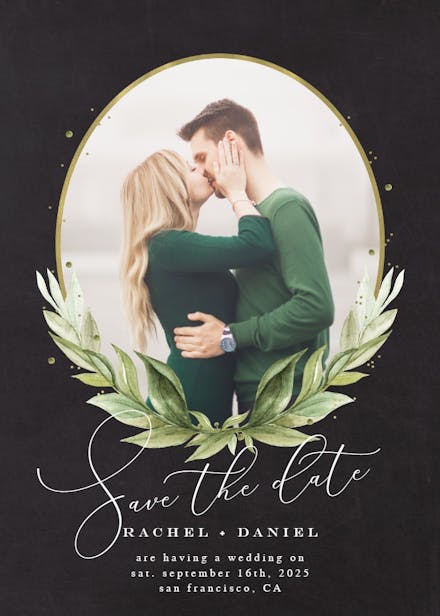 Oval frame & laurel - save the date card
