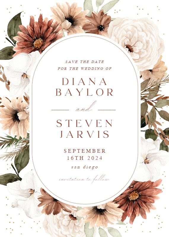 Pastel autumn flowers frame - save the date card