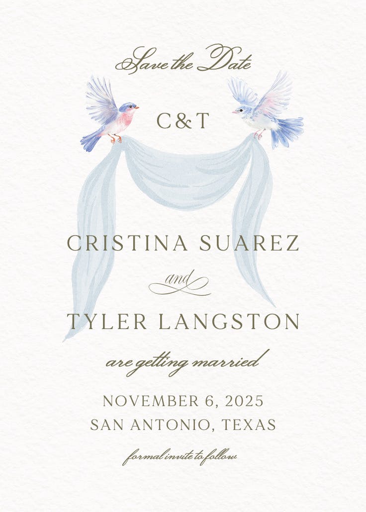 Pastel lovebirds - save the date card