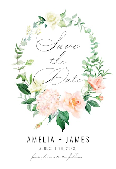 Peach And Greenery - Save the Date Card