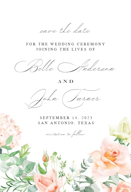 Peach And Greenery - Save the Date Card