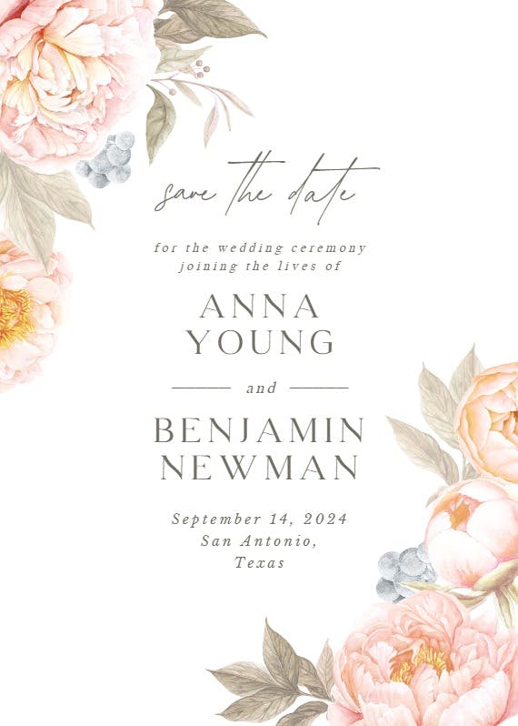 Peach flowers - save the date card