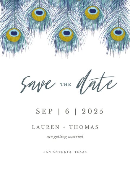 Peacock feather - save the date card