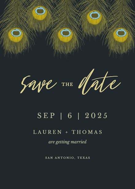 Peacock feather - save the date card