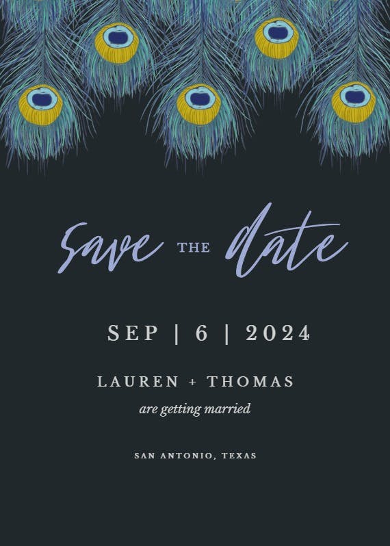 Peacock feather - save the date card
