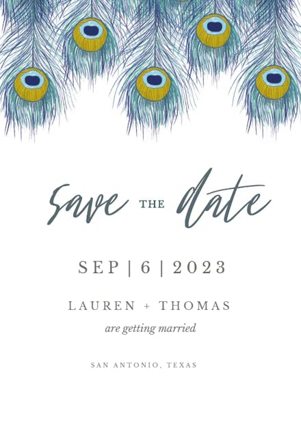 Peacock Feather - Save the Date Card