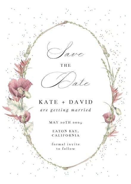 Poppy flower wreath - save the date card