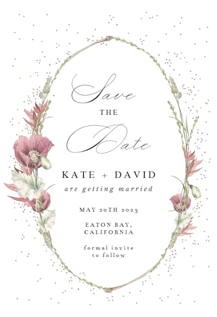 Poppy Flower Wreath - Save the Date Card