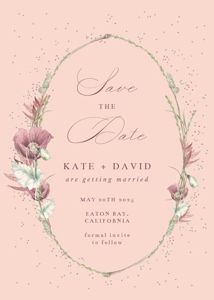 Poppy flower wreath - save the date card