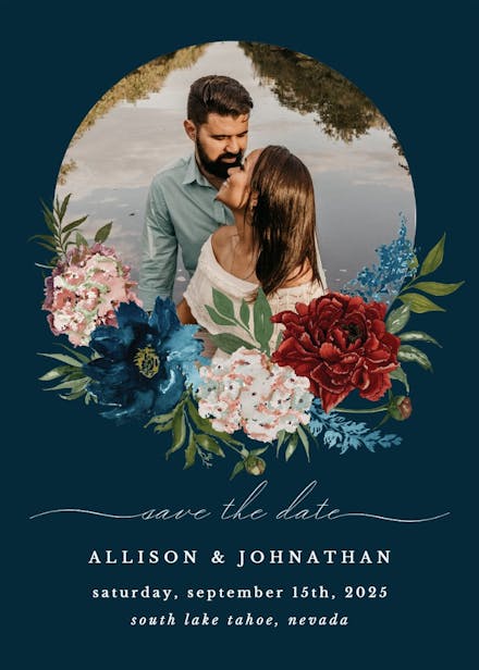 Purple flowers - save the date card