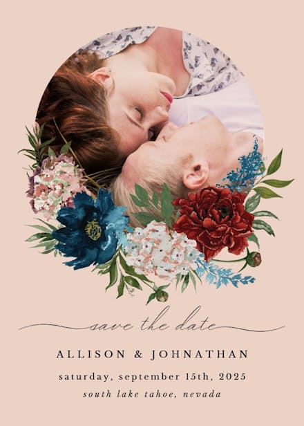 Purple flowers - save the date card