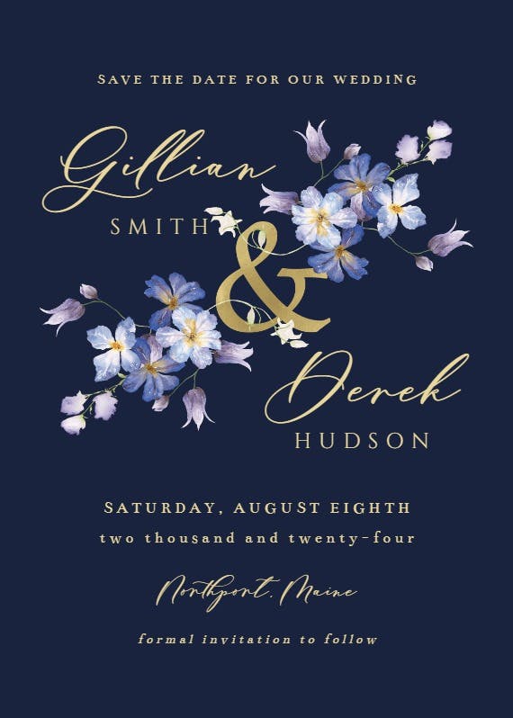 Purple flowers decoration - save the date card