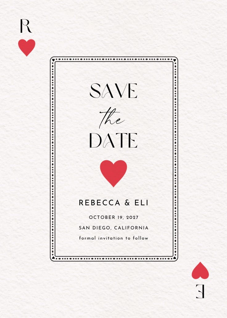 Queen of hearts - save the date card