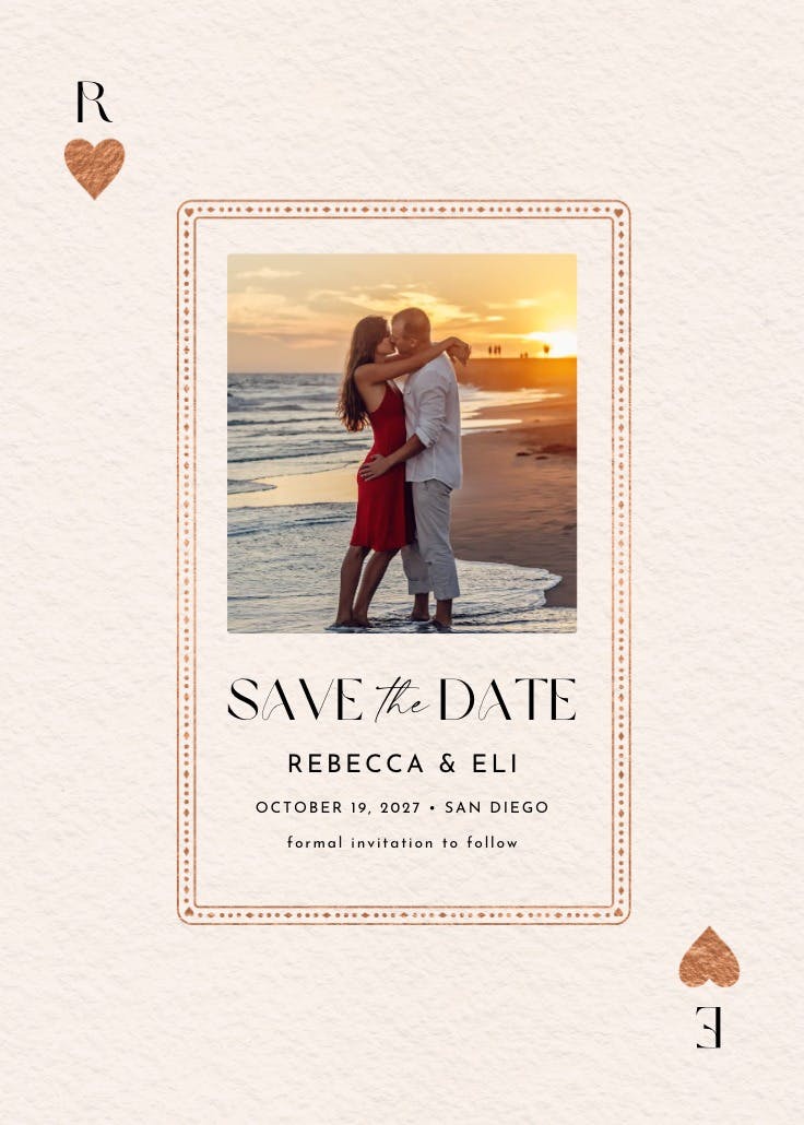 Queen of the hearts photo - save the date card