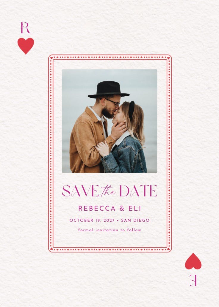 Queen of the hearts photo - save the date card