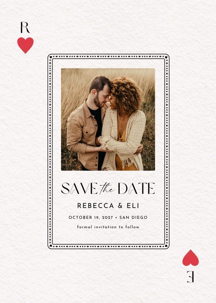 Queen of the hearts photo - save the date card