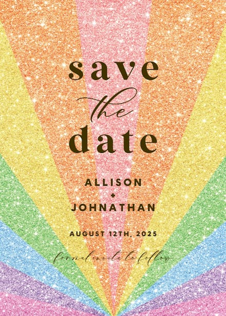 Rainbow glitter - save the date card