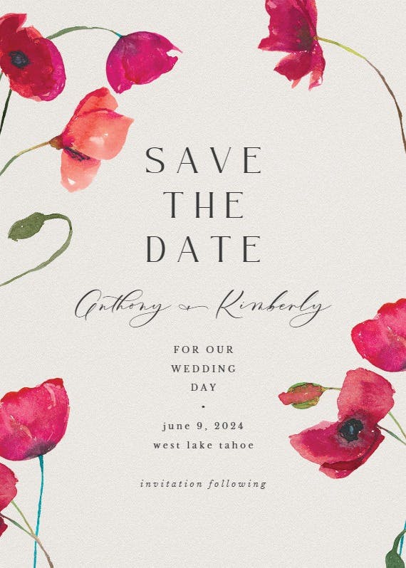 Red poppies - save the date card