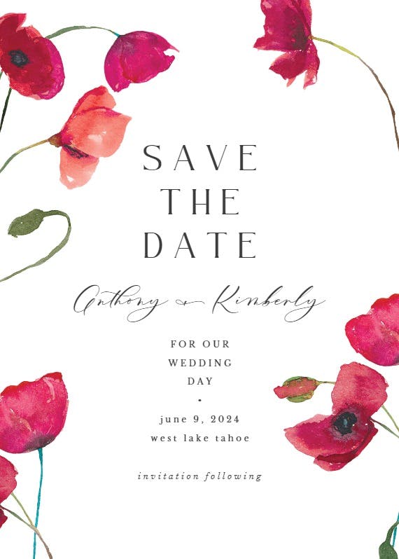 Red poppies - save the date card
