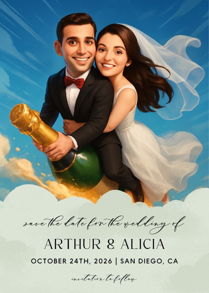 Rocket champagne - save the date card