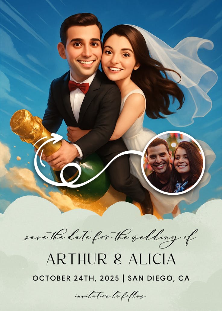 Rocket champagne - save the date card