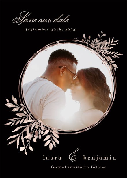 Rose gold geometric floral frames - save the date card