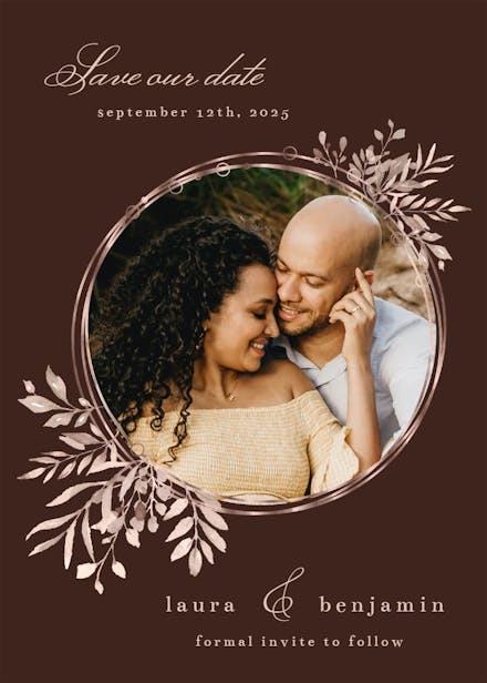 Rose gold geometric floral frames - save the date card