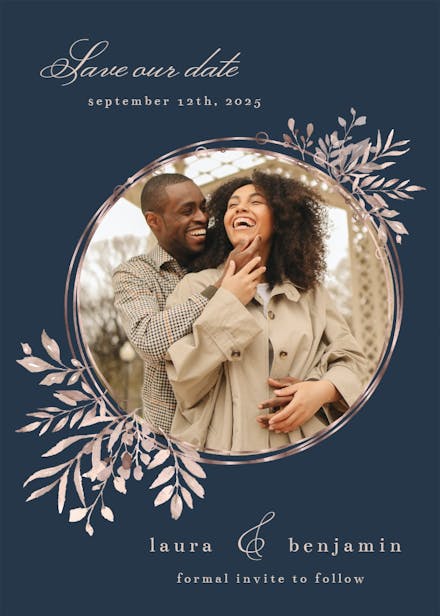 Rose gold geometric floral frames - save the date card