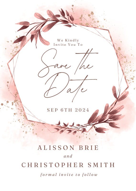 Rose gold geometric floral frames - save the date card