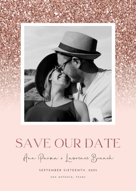 Rose gold glitter - save the date card