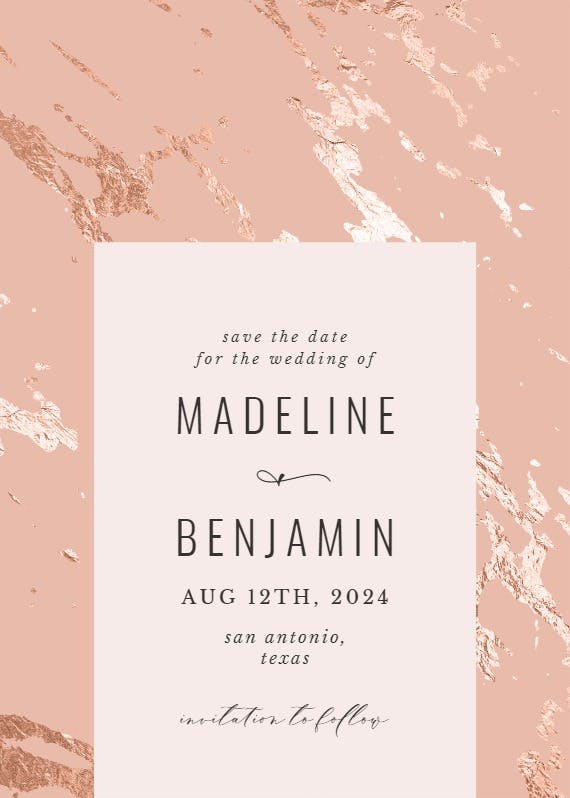 Rose gold marble - save the date card