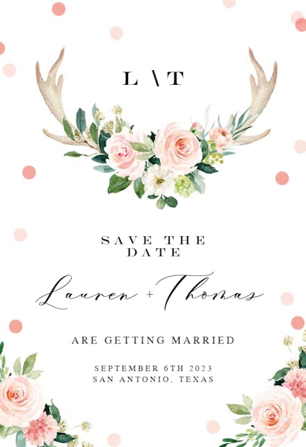 Roses & deer antler - Save the Date Card