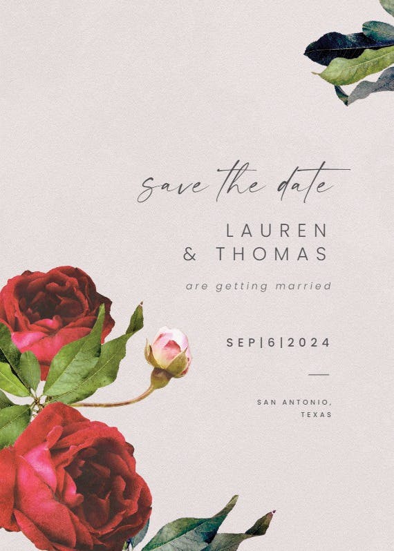Roses and love - save the date card