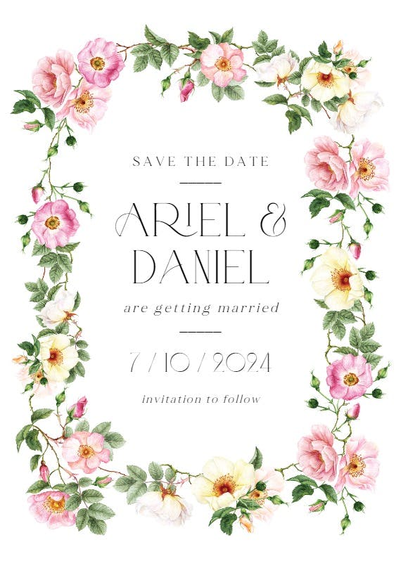 Roses watercolor wreath - save the date card