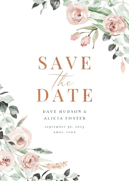 Rosey roses - save the date card