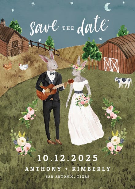 Rustic hipster animals - save the date card