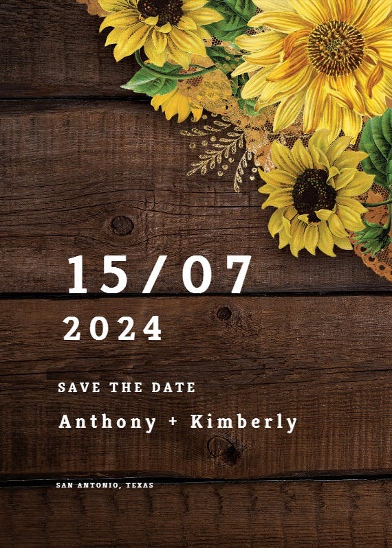 Rustic sunflowers - save the date card