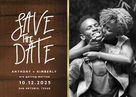 Rustic wood typography - save the date card