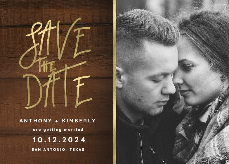 Rustic wood typography - save the date card