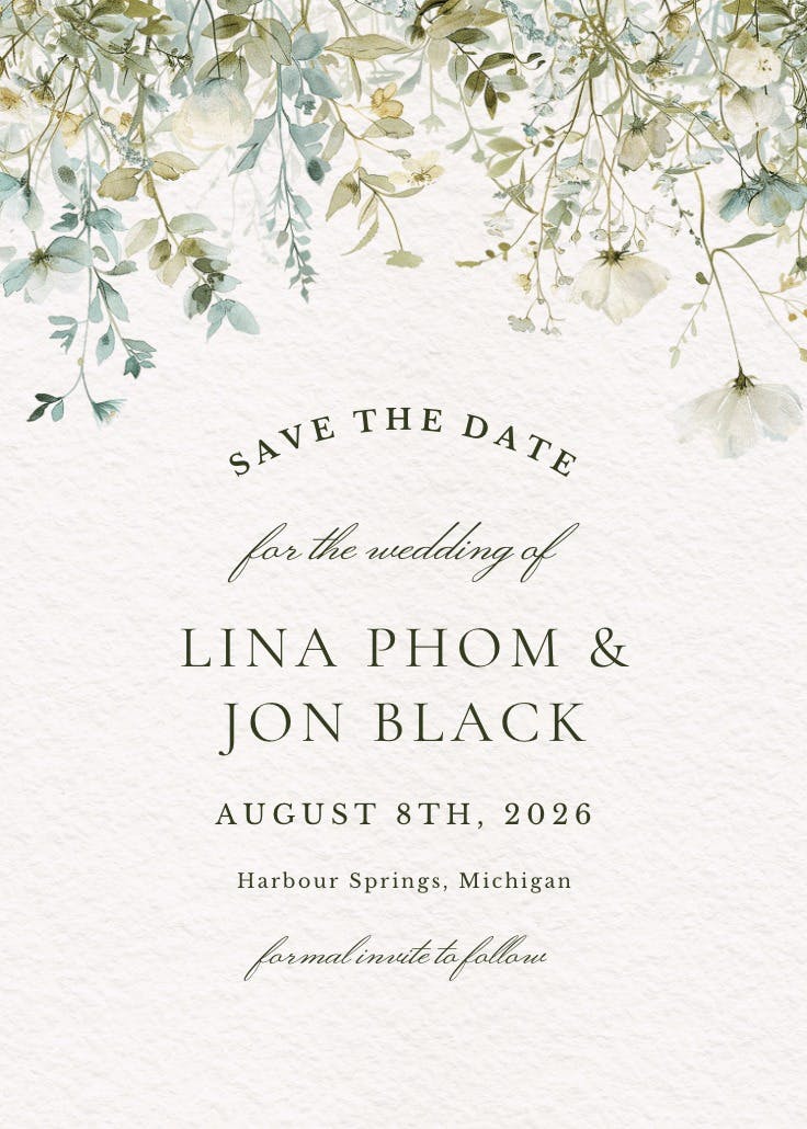 Sage leaves - save the date card