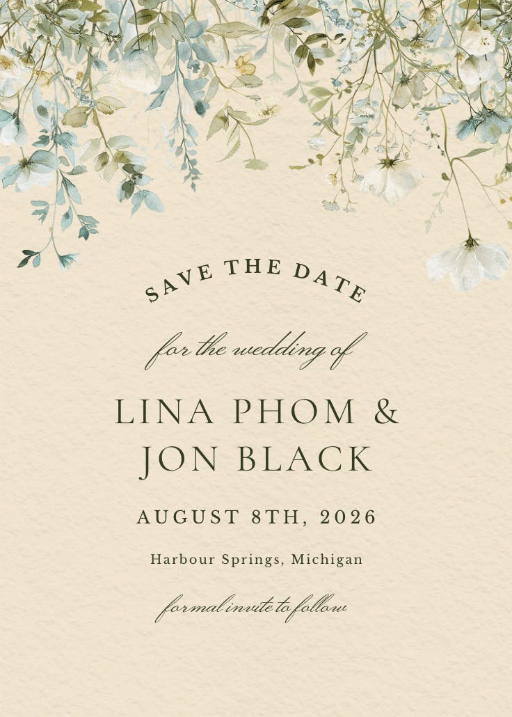 Sage leaves - save the date card