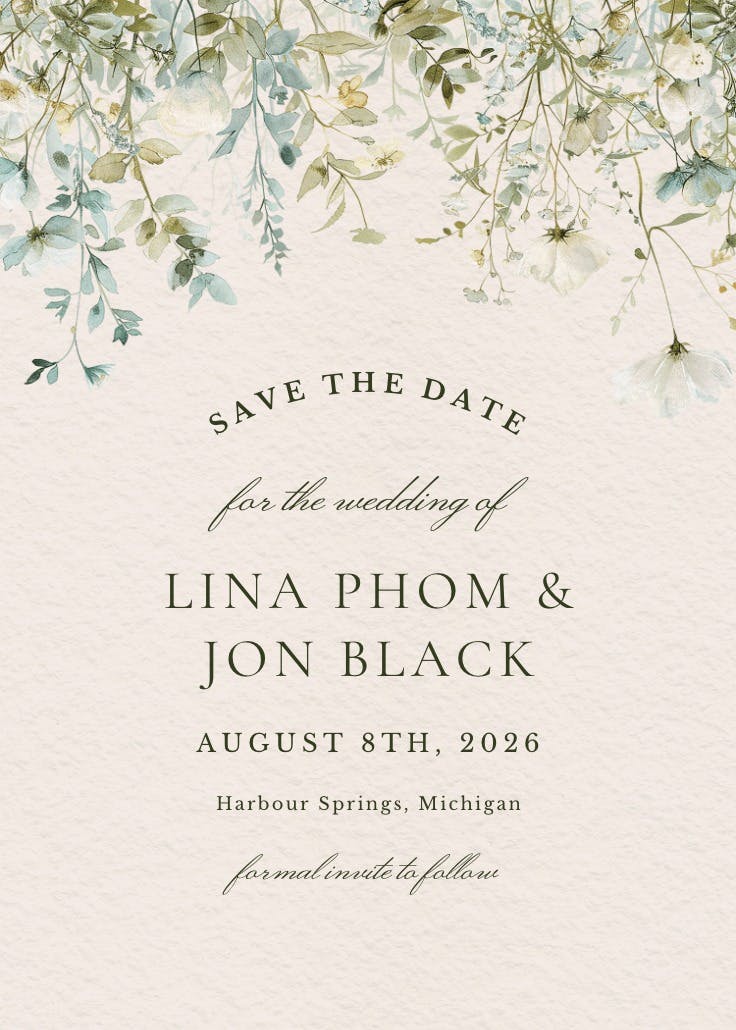 Sage leaves - save the date card