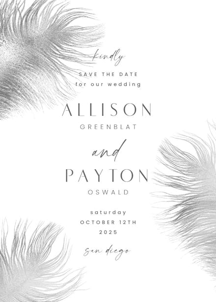Shimmering feathers - save the date card