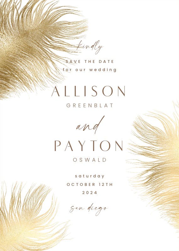 Shimmering feathers - save the date card
