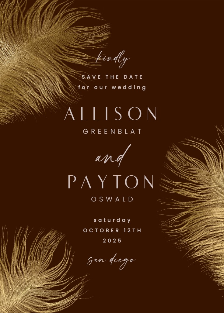 Shimmering Feathers - Save the Date Card | Greetings Island