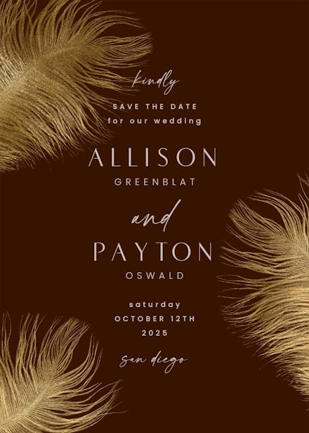 Shimmering feathers - save the date card