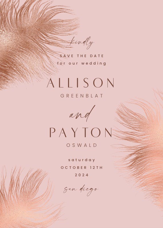 Shimmering feathers - save the date card