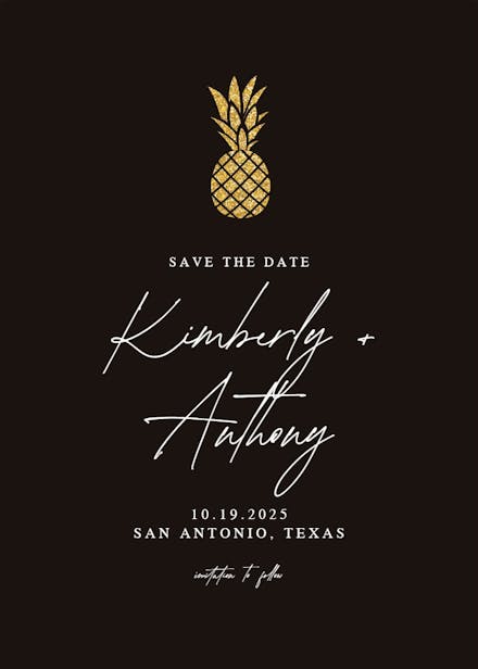 Simple gold pineapple - save the date card