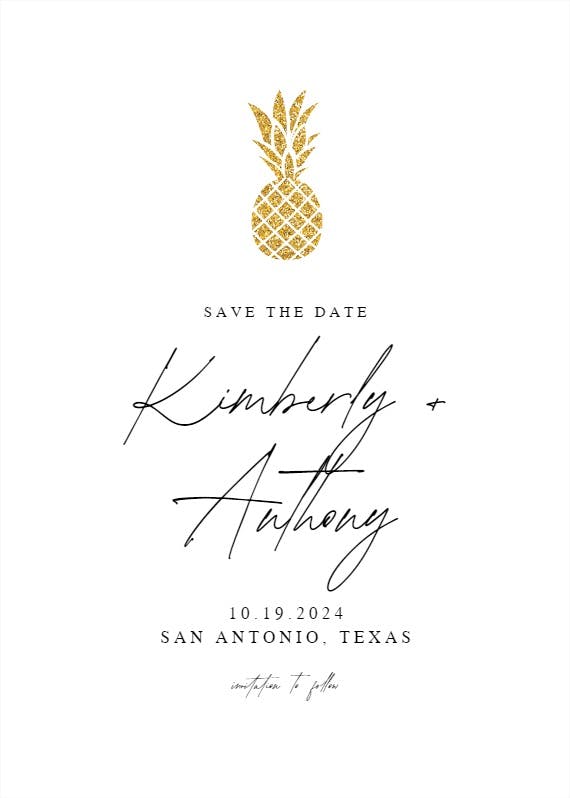 Simple gold pineapple - save the date card