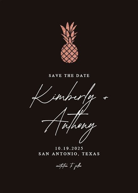 Simple gold pineapple - save the date card